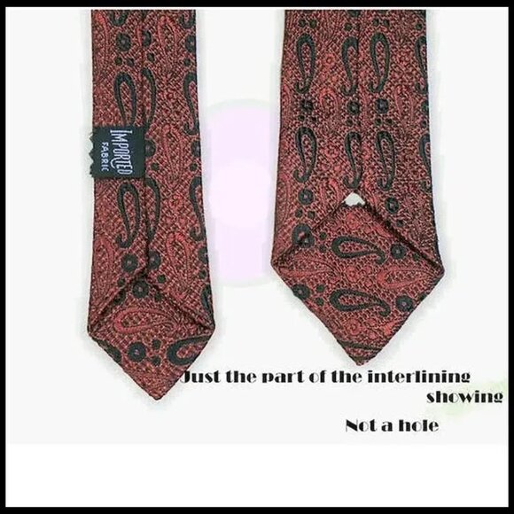 Dark Red Skinny Tie, Heavy Texture Paisley Thin Necktie Early 60s Vintage - Picture 2 of 11